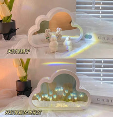 DIY Cloud Tulip LED Night Light Girl Bedroom Ornaments Creative Photo Frame Mirrored Table Lamps Bedside Handmade Birthday Gifts